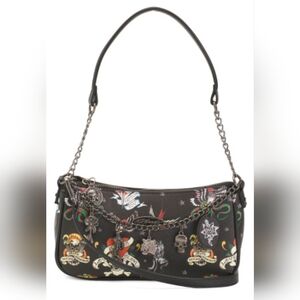 Ed Hardy Black Shoulder Bag with Colorful Tattoo Art